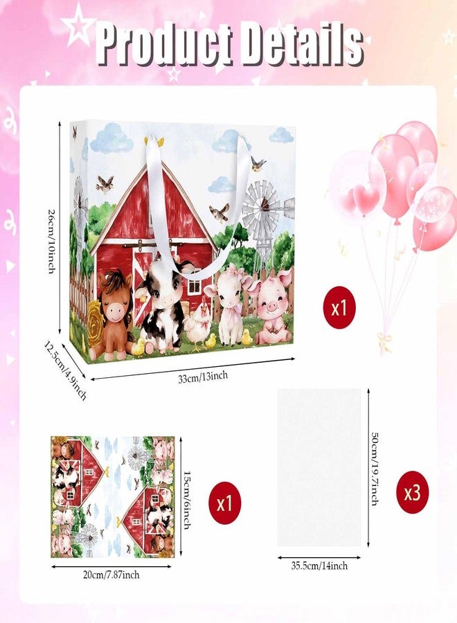 MUNILAIL 13 Inches Farm Animal Gift Bag with Tissue Paper Handle and Greeting Card Large Paper Gift Bag for Boys Girls Birthday Party Baby Shower Farm Animal Party Supplies - Image 3